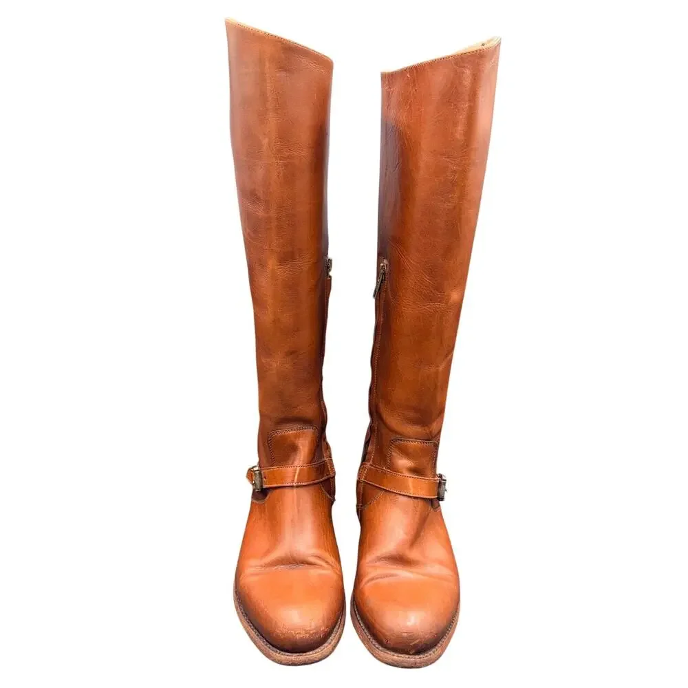 Frye Melissa Button 2 Tall Boots Cognac Leather Riding Boots 7M